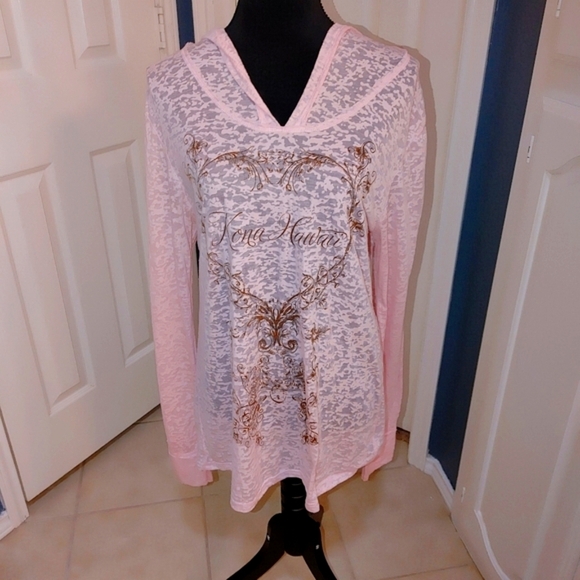 Yesterdays Sportswear Pink Lightweight Hoodie Long Sleeve Top Kona Hawaii XL EUC - Picture 1 of 12